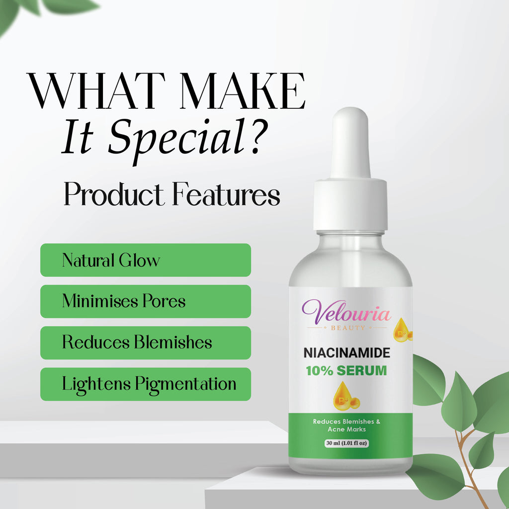 Velouria Beauty Niacinamide 10% Serum, Reduces Blemishes and Acne Marks, 30 ml