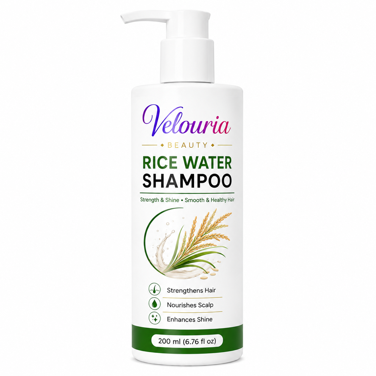 Velouria Beauty Shampoo for Hair Growth & Hair Fall Control | Strengthens Hair Roots & Nourishes Scalp | Mild Daily Use for Men & Women | 200 ml (Rice Water Shampoo)