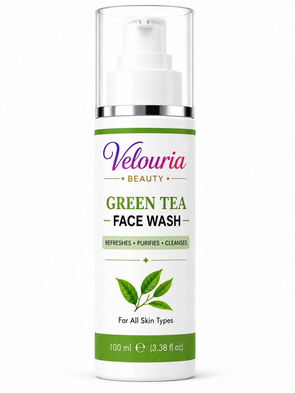Velouria Beauty Face Wash for Glowing & Fresh Skin | Deep Cleansing Daily Face Cleanser for Men & Women | Brightens, Cleanses & Refreshes | For All Skin Types | 100 ml (Green Tea Facewash 100ml)