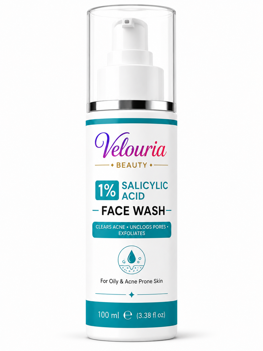 Velouria Beauty Face Wash for Glowing & Fresh Skin | Deep Cleansing Daily Face Cleanser for Men & Women | Brightens, Cleanses & Refreshes | For All Skin Types | 100 ml (1% Salicylic Acid Facewash 100ml)