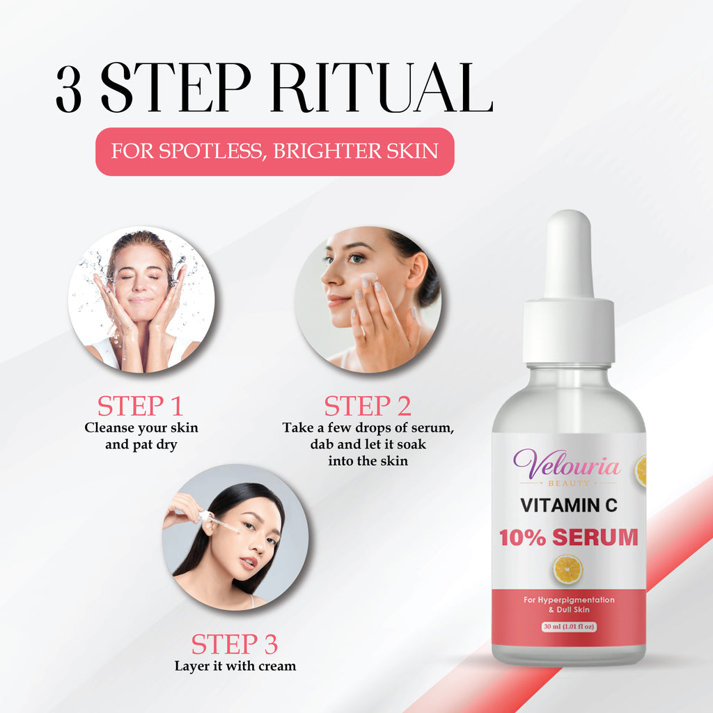 Velouria Beauty Vitamin C 10% Serum, Dull Skin, Blemish Reduction, Unscented, 30 ml