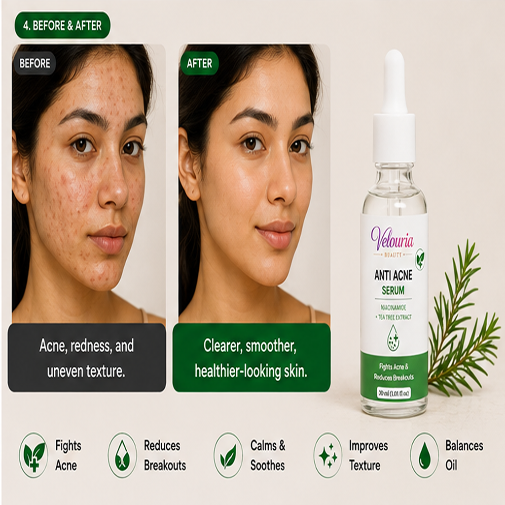 Velouria Beauty Anti Acne Face Serum Tea Tree Extract | Acne Control & Pimple Reduction Serum for Men & Women | Lightweight Oil Control Formula | 30 ml (Anti Acne Serum)