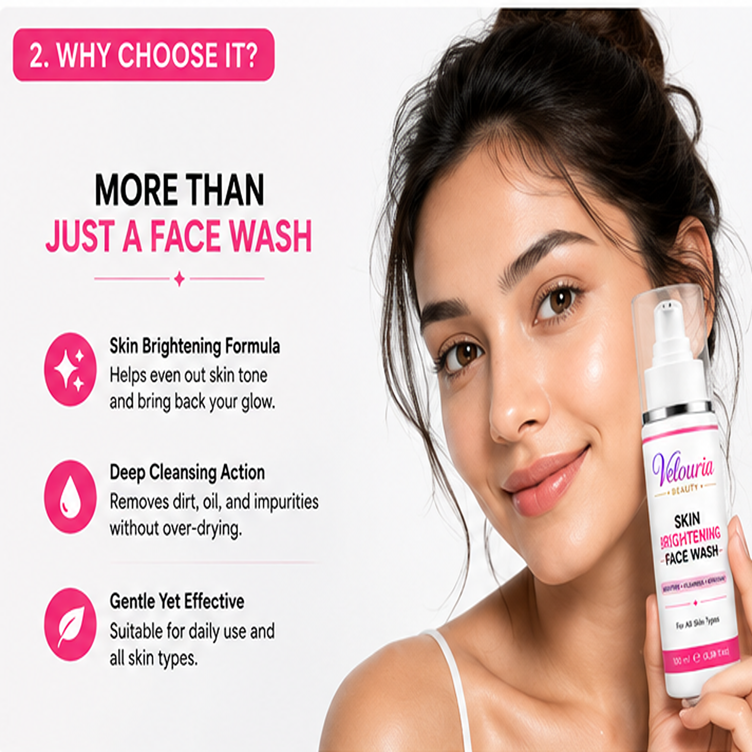 Velouria Beauty Face Wash for Glowing & Fresh Skin | Deep Cleansing Daily Face Cleanser for Men & Women | Brightens, Cleanses & Refreshes | For All Skin Types | 100 ml (Skin Brightening Facewash 100ml)