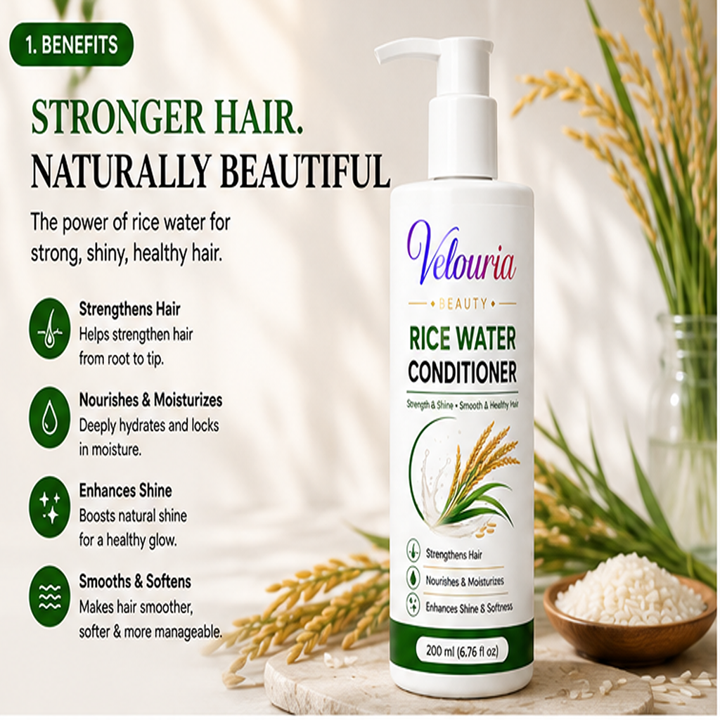 Velouria Beauty Conditioner for Dry & Damaged Hair | Repairs Damage, Strengthens Hair & Reduces Breakage | Smooth & Nourishing Hair Conditioner for Men & Women | 200 ml (Rice Water Conditioner)