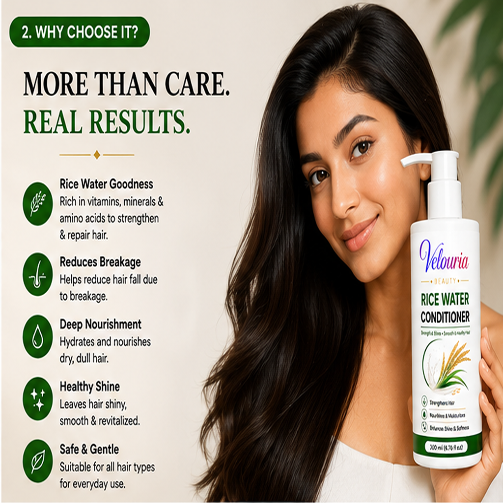 Velouria Beauty Conditioner for Dry & Damaged Hair | Repairs Damage, Strengthens Hair & Reduces Breakage | Smooth & Nourishing Hair Conditioner for Men & Women | 200 ml (Rice Water Conditioner)