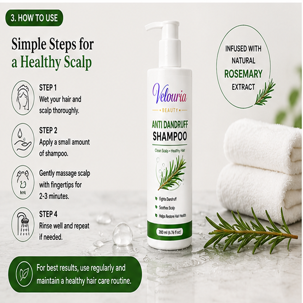 Velouria Beauty Shampoo for Hair Growth & Hair Fall Control | Strengthens Hair Roots & Nourishes Scalp | Mild Daily Use for Men & Women | 200 ml (Anti Dandruff Shampoo)