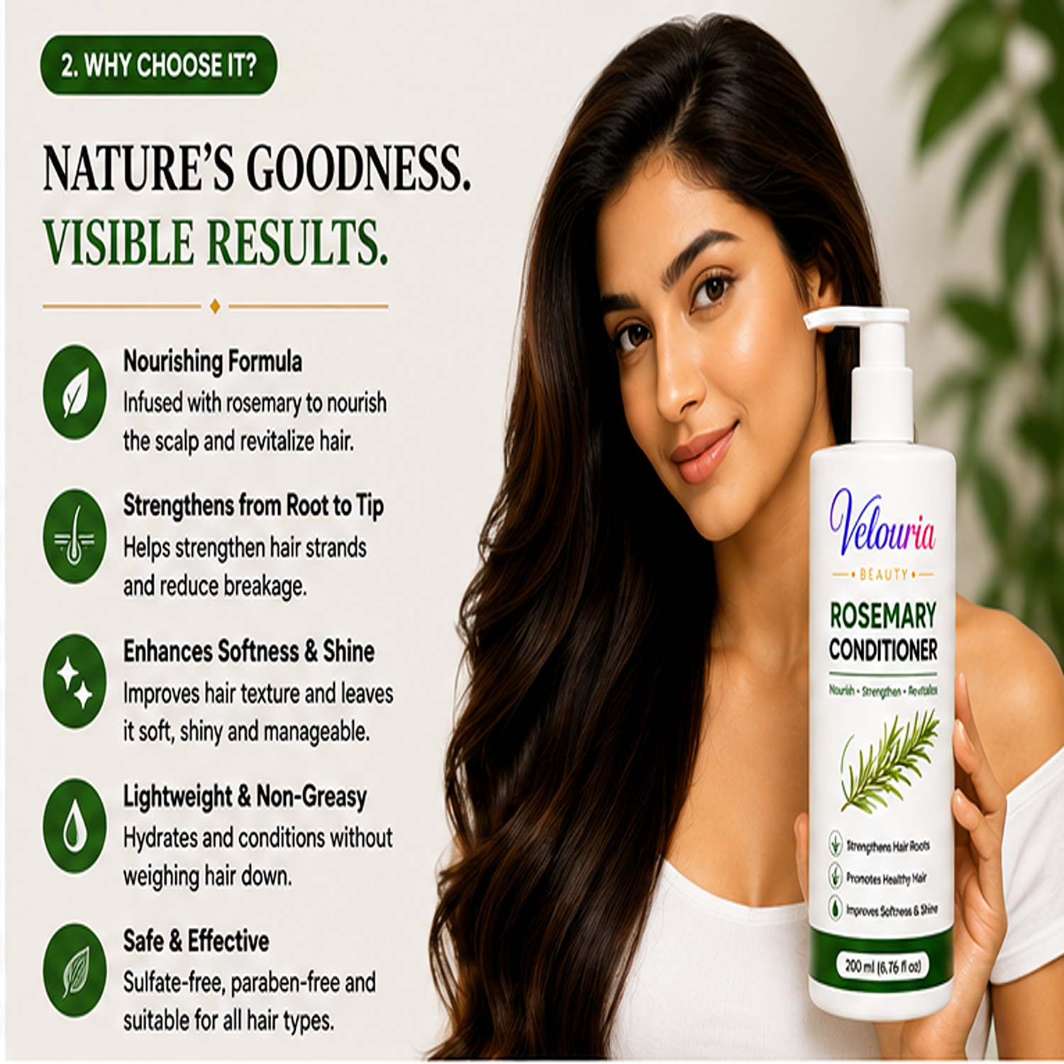 Velouria Beauty Conditioner for Dry & Damaged Hair | Repairs Damage, Strengthens Hair & Reduces Breakage | Smooth & Nourishing Hair Conditioner for Men & Women | 200 ml (Rosemary Conditioner)
