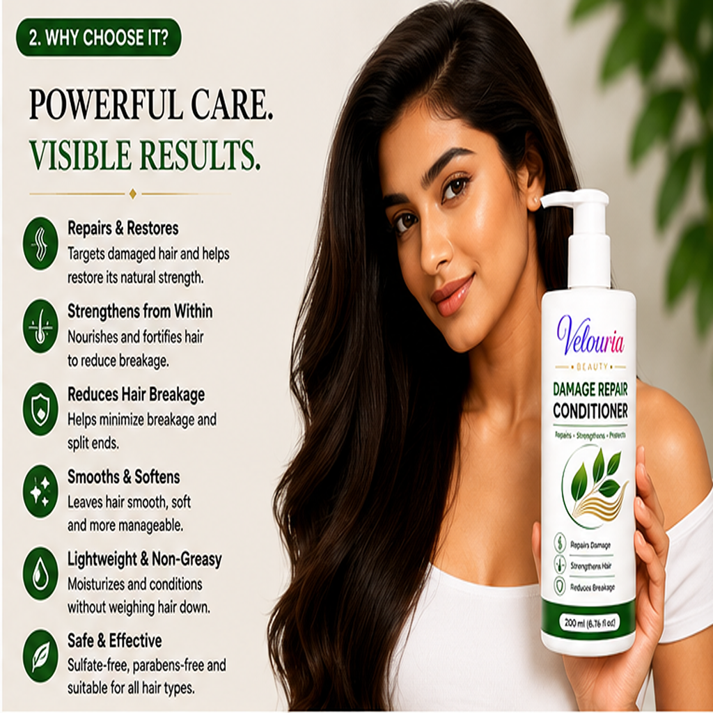 Velouria Beauty Conditioner for Dry & Damaged Hair | Repairs Damage, Strengthens Hair & Reduces Breakage | Smooth & Nourishing Hair Conditioner for Men & Women | 200 ml (Damage Repair Conditioner)