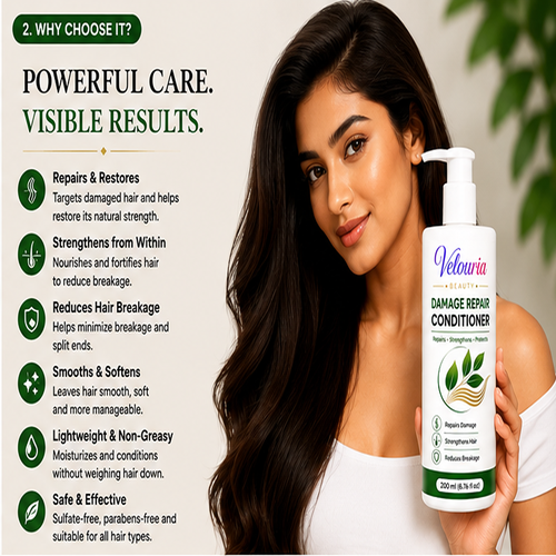 Velouria Beauty Conditioner for Dry & Damaged Hair | Repairs Damage, Strengthens Hair & Reduces Breakage | Smooth & Nourishing Hair Conditioner for Men & Women | 200 ml (Damage Repair Conditioner)