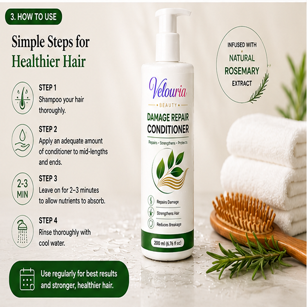 Velouria Beauty Conditioner for Dry & Damaged Hair | Repairs Damage, Strengthens Hair & Reduces Breakage | Smooth & Nourishing Hair Conditioner for Men & Women | 200 ml (Damage Repair Conditioner)