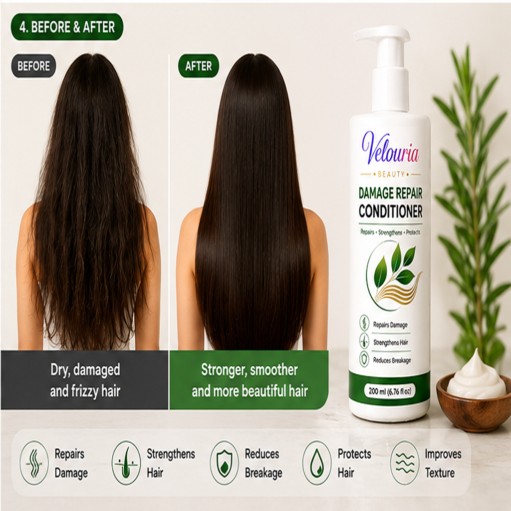 Velouria Beauty Conditioner for Dry & Damaged Hair | Repairs Damage, Strengthens Hair & Reduces Breakage | Smooth & Nourishing Hair Conditioner for Men & Women | 200 ml (Damage Repair Conditioner)