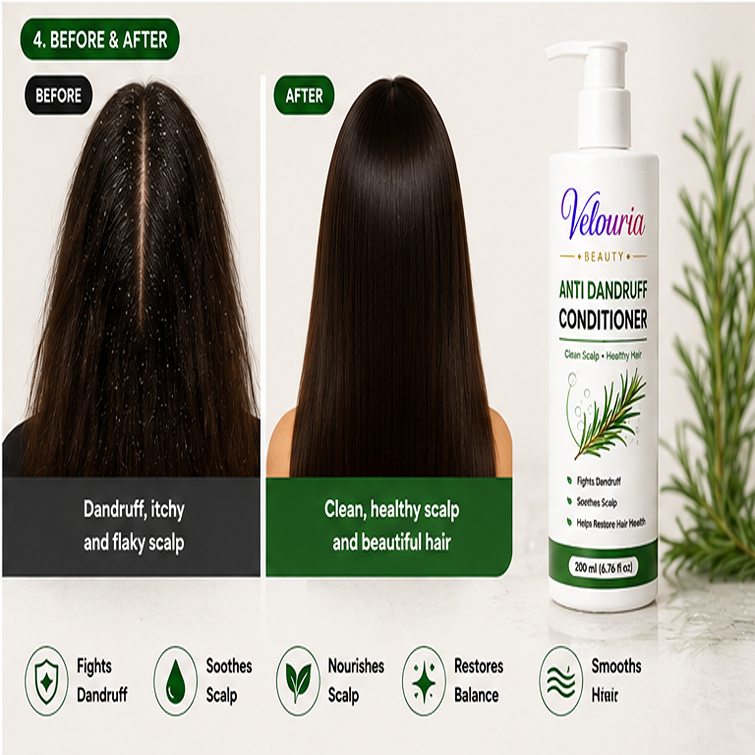 Velouria Beauty Conditioner for Dry & Damaged Hair | Repairs Damage, Strengthens Hair & Reduces Breakage | Smooth & Nourishing Hair Conditioner for Men & Women | 200 ml (Anti Dandruff Conditioner)