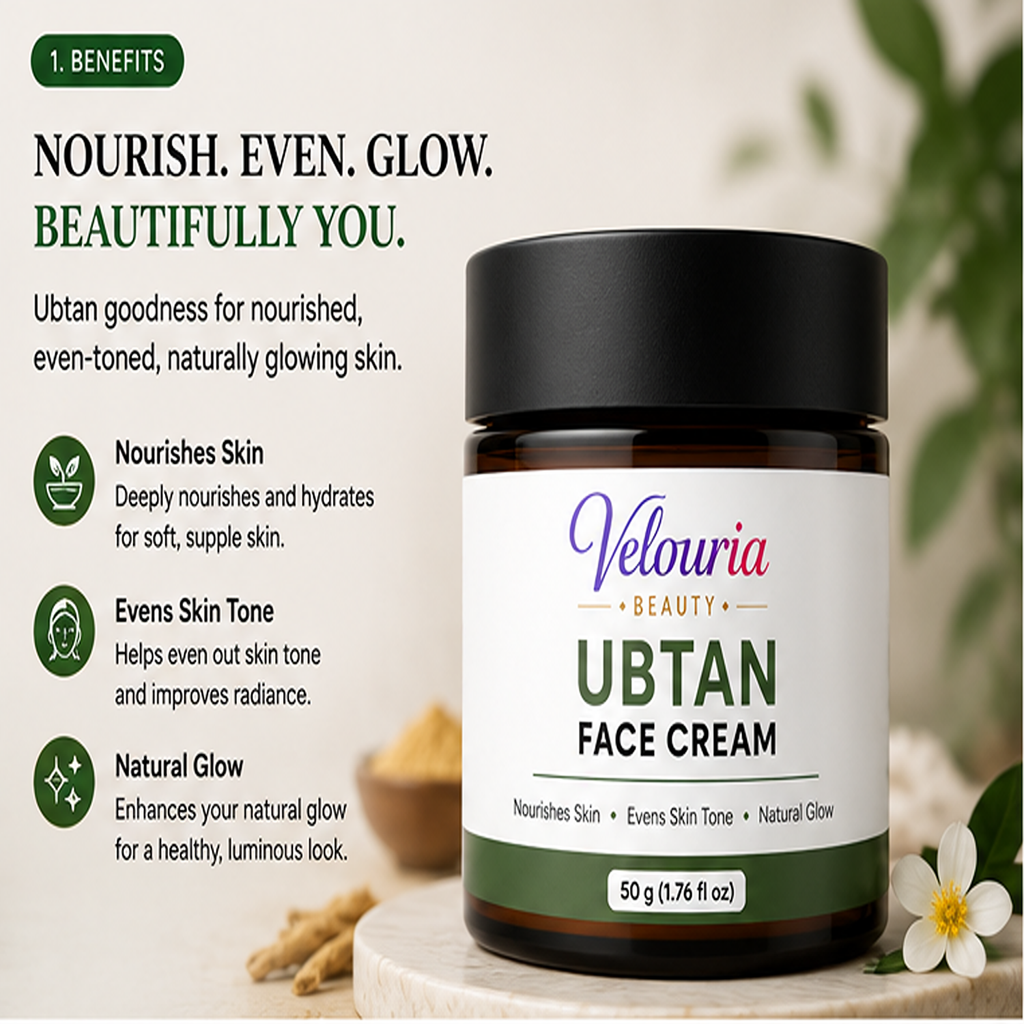 Velouria Beauty Face Cream for Glowing| Nourishes & Evens Skin Tone | Natural Glow Cream for Men & Women | Lightweight Daily Moisturizer | 50 g (Ubtan Face Cream)