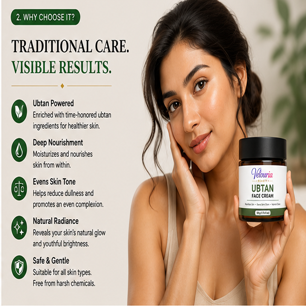 Velouria Beauty Face Cream for Glowing| Nourishes & Evens Skin Tone | Natural Glow Cream for Men & Women | Lightweight Daily Moisturizer | 50 g (Ubtan Face Cream)