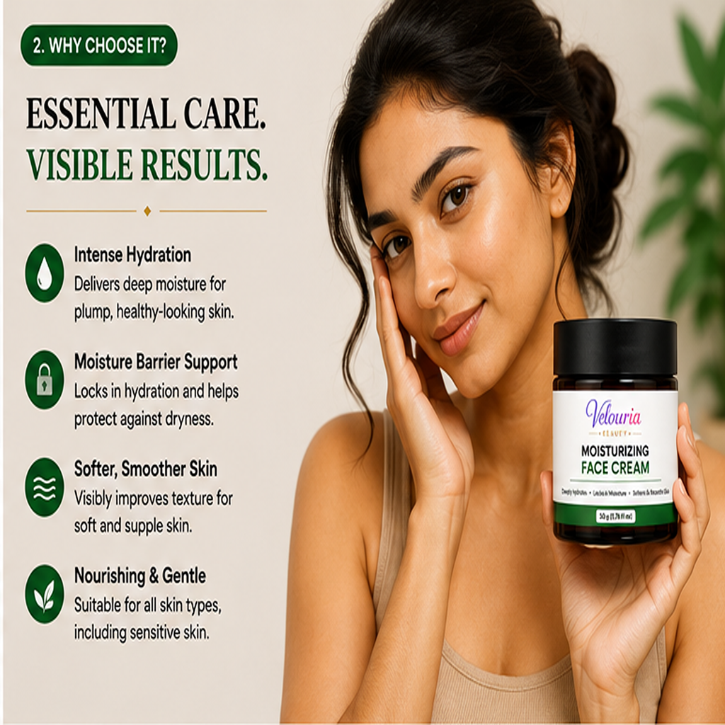Velouria Beauty Face Cream for Glowing| Nourishes & Evens Skin Tone | Natural Glow Cream for Men & Women | Lightweight Daily Moisturizer | 50 g (Moisturising Face Cream)