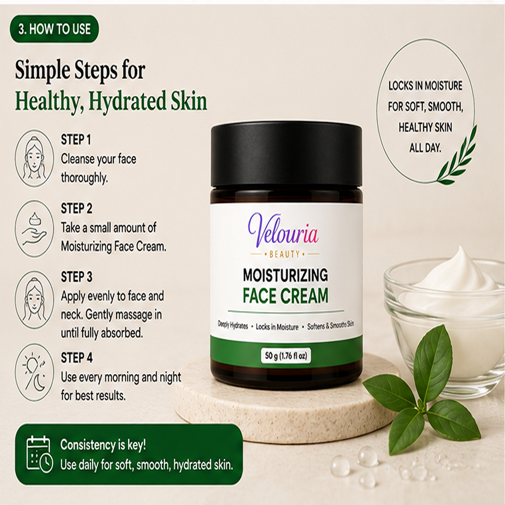 Velouria Beauty Face Cream for Glowing| Nourishes & Evens Skin Tone | Natural Glow Cream for Men & Women | Lightweight Daily Moisturizer | 50 g (Moisturising Face Cream)