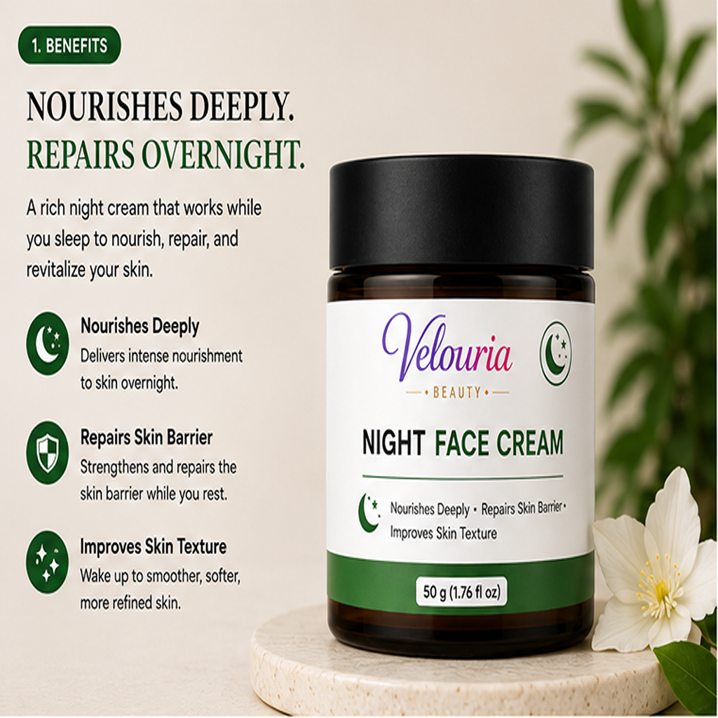 Velouria Beauty Face Cream for Glowing| Nourishes & Evens Skin Tone | Natural Glow Cream for Men & Women | Lightweight Daily Moisturizer | 50 g (Night Face Cream)