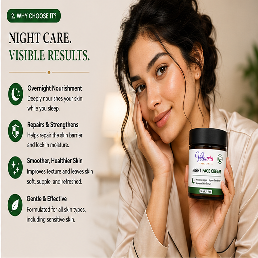Velouria Beauty Face Cream for Glowing| Nourishes & Evens Skin Tone | Natural Glow Cream for Men & Women | Lightweight Daily Moisturizer | 50 g (Night Face Cream)