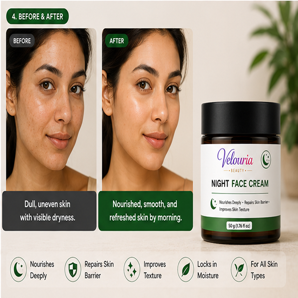 Velouria Beauty Face Cream for Glowing| Nourishes & Evens Skin Tone | Natural Glow Cream for Men & Women | Lightweight Daily Moisturizer | 50 g (Night Face Cream)
