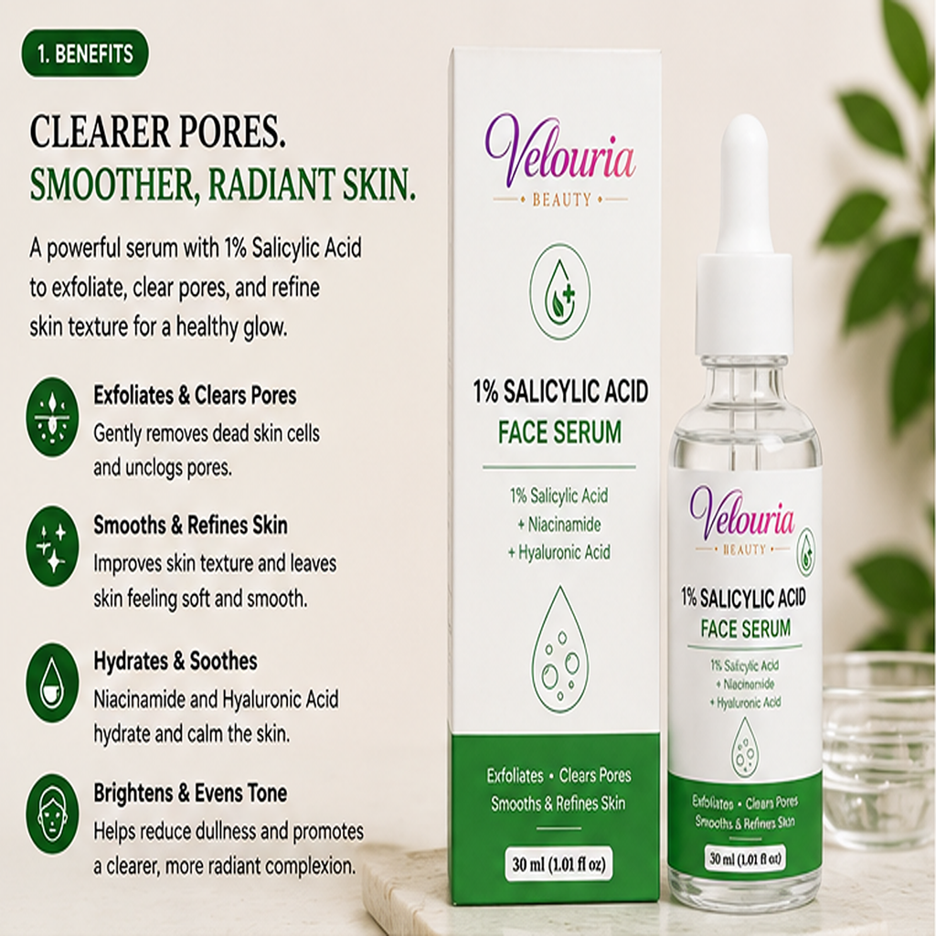 Velouria Beauty Anti Acne Face Serum Tea Tree Extract | Acne Control & Pimple Reduction Serum for Men & Women | Lightweight Oil Control Formula | 30 ml (1% Salicylic Acid Serum)