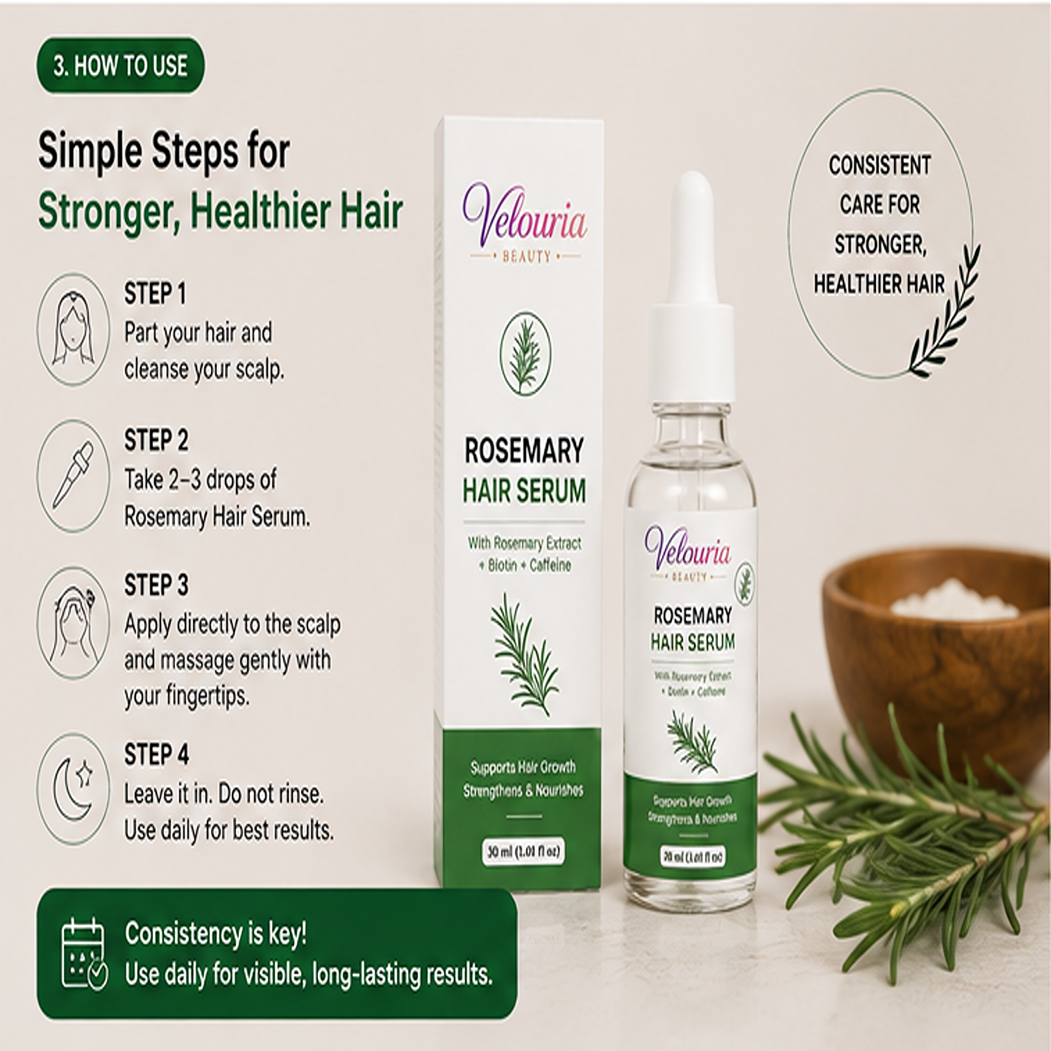 Velouria Beauty Anti Acne Face Serum Tea Tree Extract | Acne Control & Pimple Reduction Serum for Men & Women | Lightweight Oil Control Formula | 30 ml (Rosemary Hair Serum)