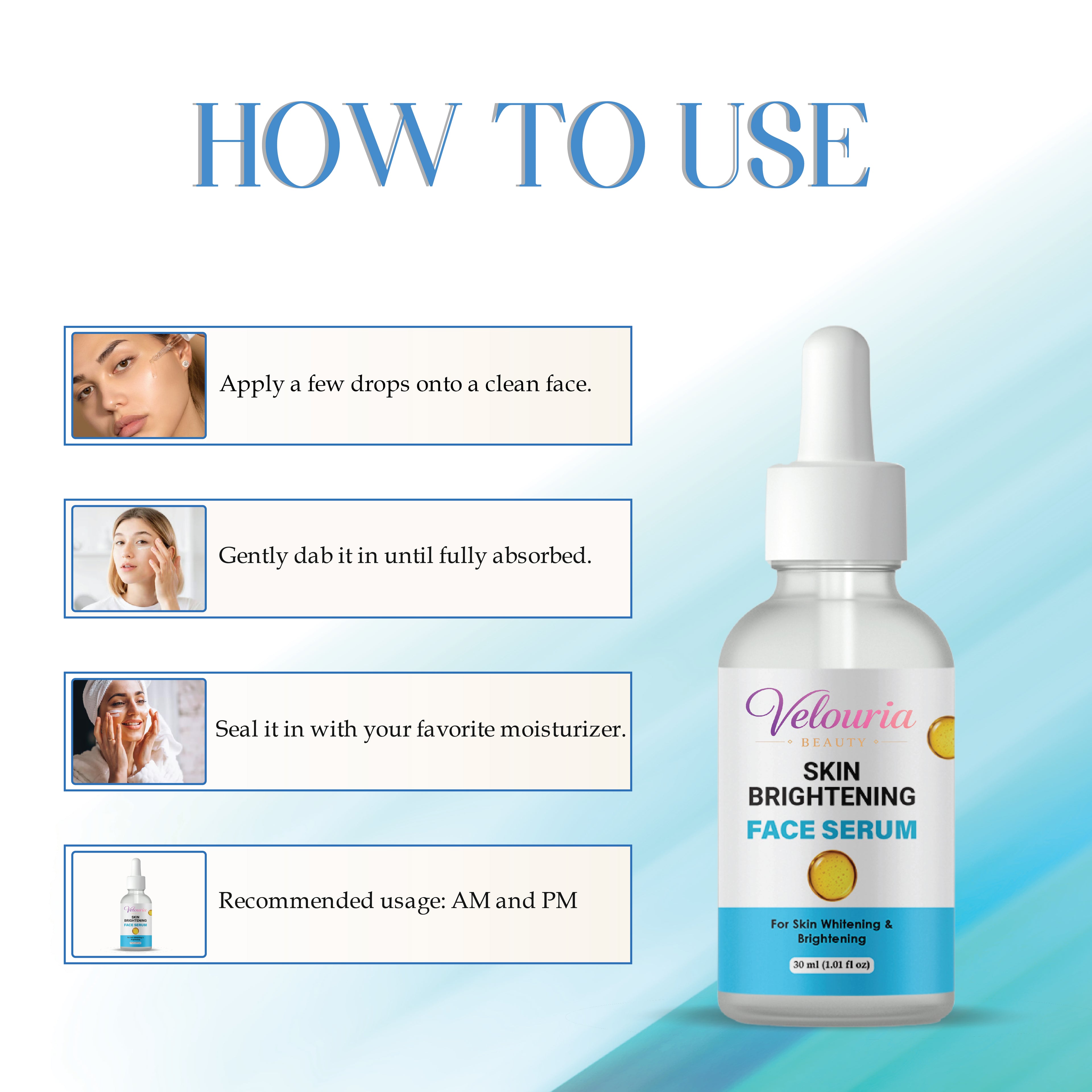 Velouria Beauty Skin Brightening Face Serum for Dark Spots and Uneven Skin Tone, 30 ml